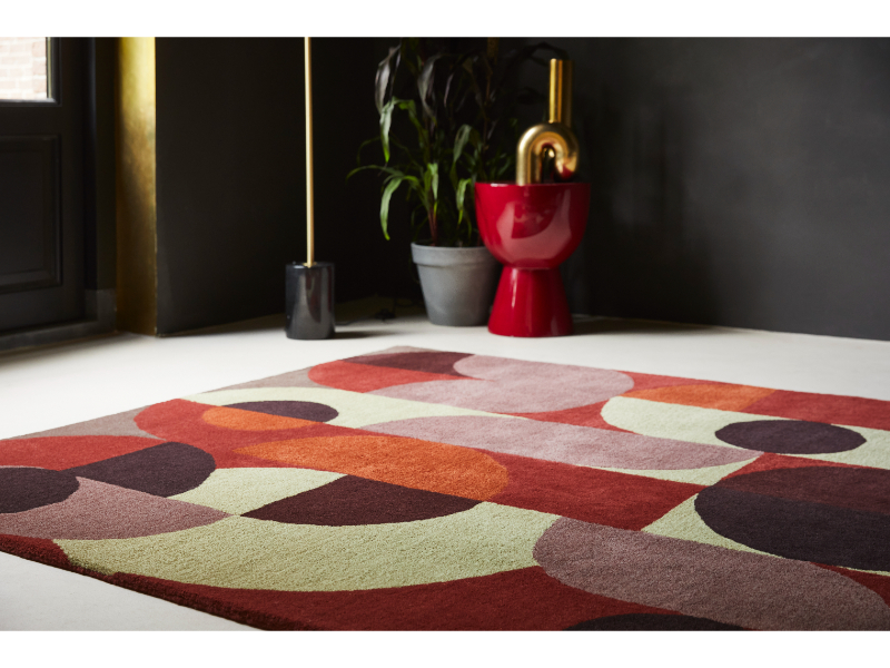 Brink & Campman Decor Cosmo Red Pale Green 095203 vloerkleed Brokking Vloerkledenspecialist.nl IJsselstein